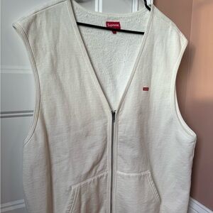 Supreme Cream Zip-Up Vest with Red Tag